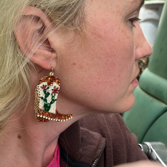 Glitter Cactus Boot Earrings - Picture 12 of 15